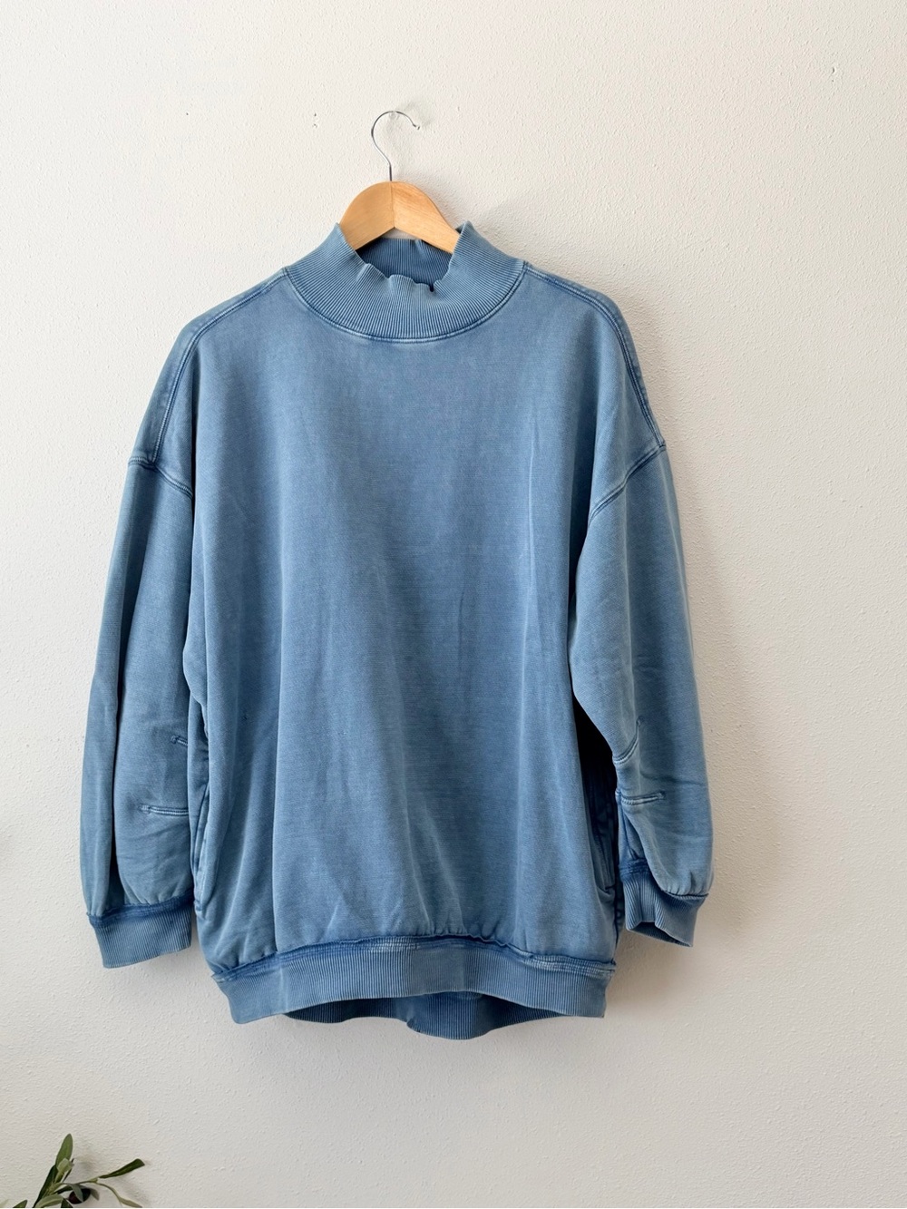 Free People Washed Blue Mock Neck Sweatshirt